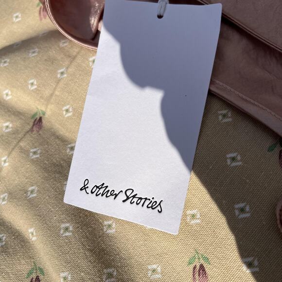 & Other Stories Dress Womens 8 Pink Satin Wrap Midi Crinkle A Line Shiny NWT - Picture 2 of 8